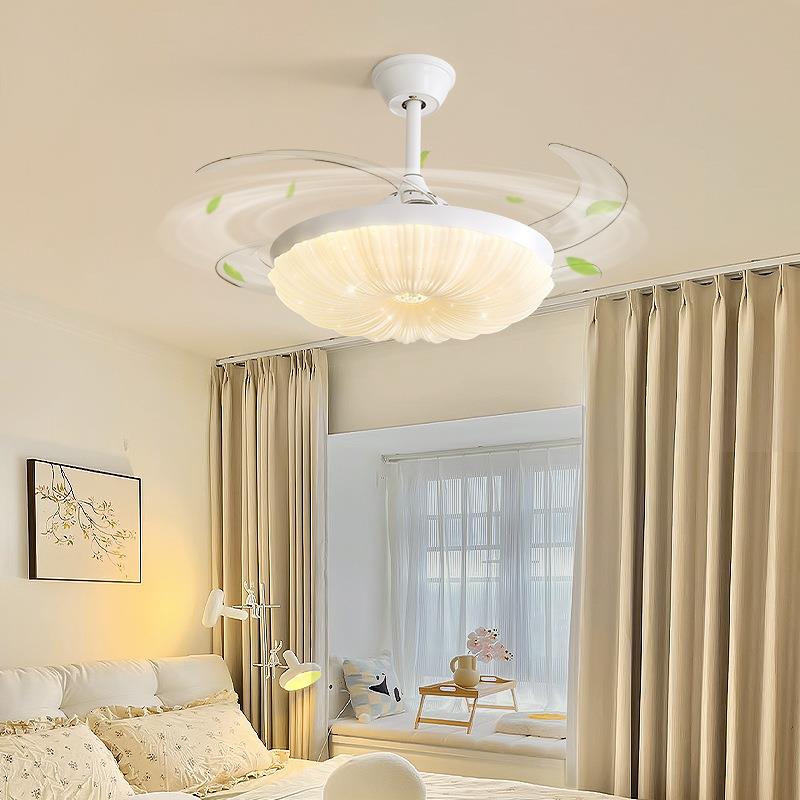 贝壳吊扇灯云朵客厅吊灯简约现代护眼卧室南瓜一体隐形饭厅吊扇灯