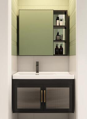 OF9D中式复古加厚太空铝浴室柜洗卫生间陶瓷一体手盆组合带智能浴