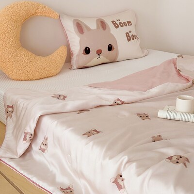 速发婴儿裸睡级兰精天丝洗被可爱兔兔水肤空调被夏季可亲夏大豆夏