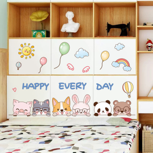 速发创意儿童房室卧间衣案鞋柜装饰柜门贴纸小图柜墙面自粘门贴画
