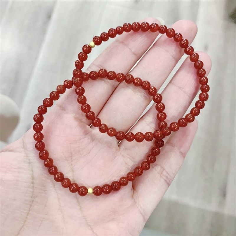 速发红玛瑙小颗粒4mm款单圈款手链 小珠子玛瑙手串