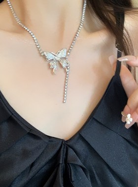 速发超闪锆石蝴蝶项链轻奢小众设计感高级感冷淡风锁骨链颈链