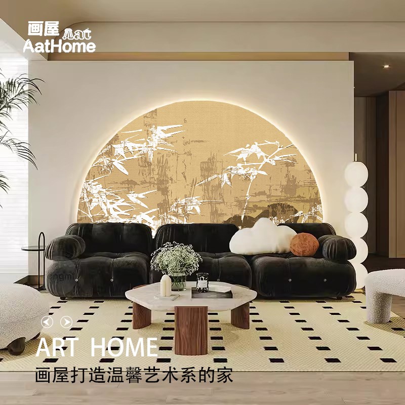 速发风晶瓷玄关装饰画复古侘寂风壁画灯带走竹子廊过道挂画图片