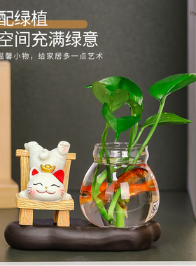速发可爱招财猫家居饰品简器客厅水公水培花瓶办养约皿装饰小摆件