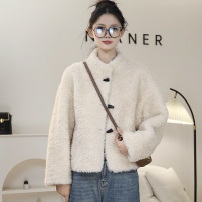 韩版冬季羊羔毛外套女立领短款泰迪熊大衣加厚小个子冬季毛绒外套