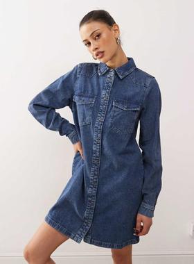 Noisy May 女士 牛仔连衣裙 Noisy 五月长袖牛仔中长蓝色连衣裙