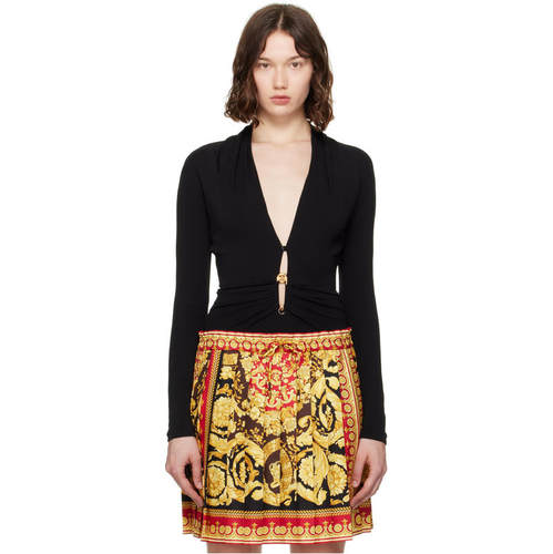 Versace 范思哲 女士 连体衣 黑色 Safety Pin Draped Fitted