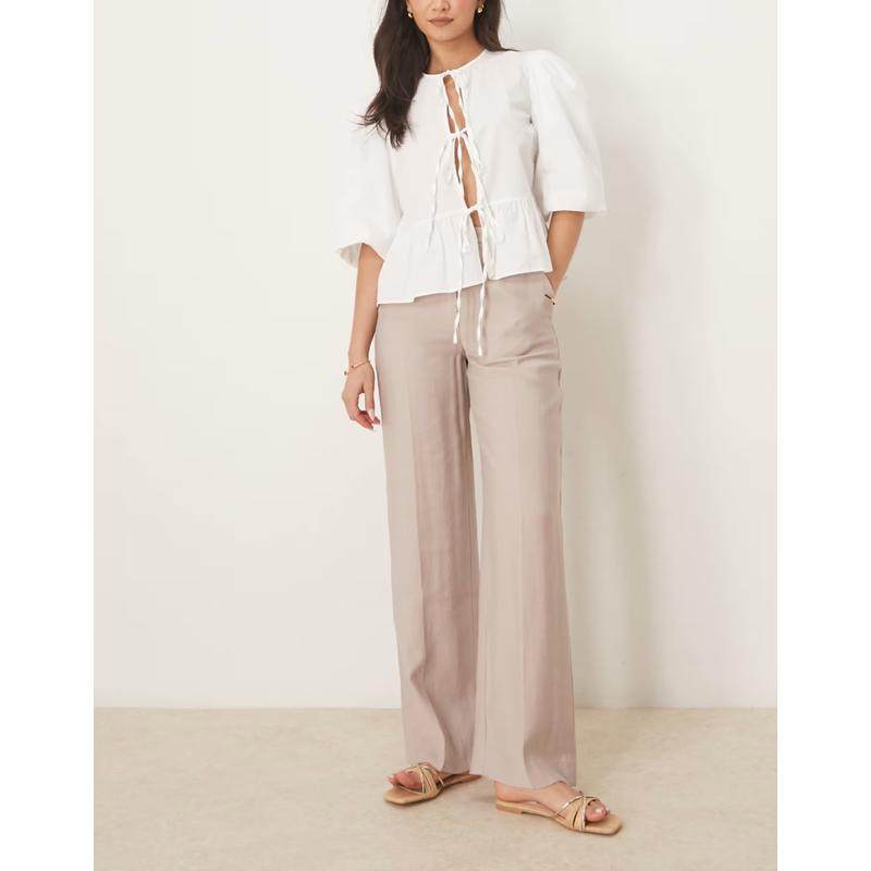 Abercrombie  Fitch 女士 长裤 高腰宽松款裤子(米黄色)