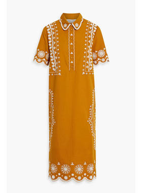 Saloni 女士 中长连衣裙 Dree 马德拉刺绣棉质中长衬衫式连衣裙