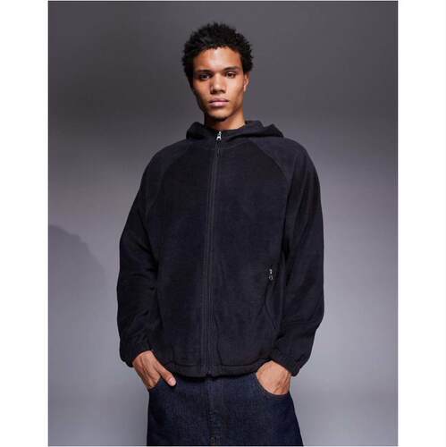 ASOS DESIGN 男士 运动上衣 宽松长拉链漏斗领抓绒木炭色连帽衫