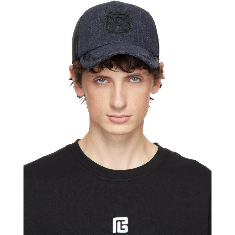 Balmain 男士 棒球帽 灰色 Écusson Embroidered Denim 棒球帽