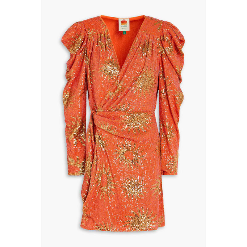 FARM Rio 女士 短款连衣裙 褶皱珠片精饰网纱迷你缠绕式连衣裙