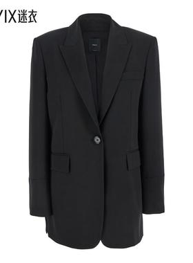 【秋冬新品】Pinko 女款'Kamut' Revers 黑色单排扣耸肩粘胶纤维