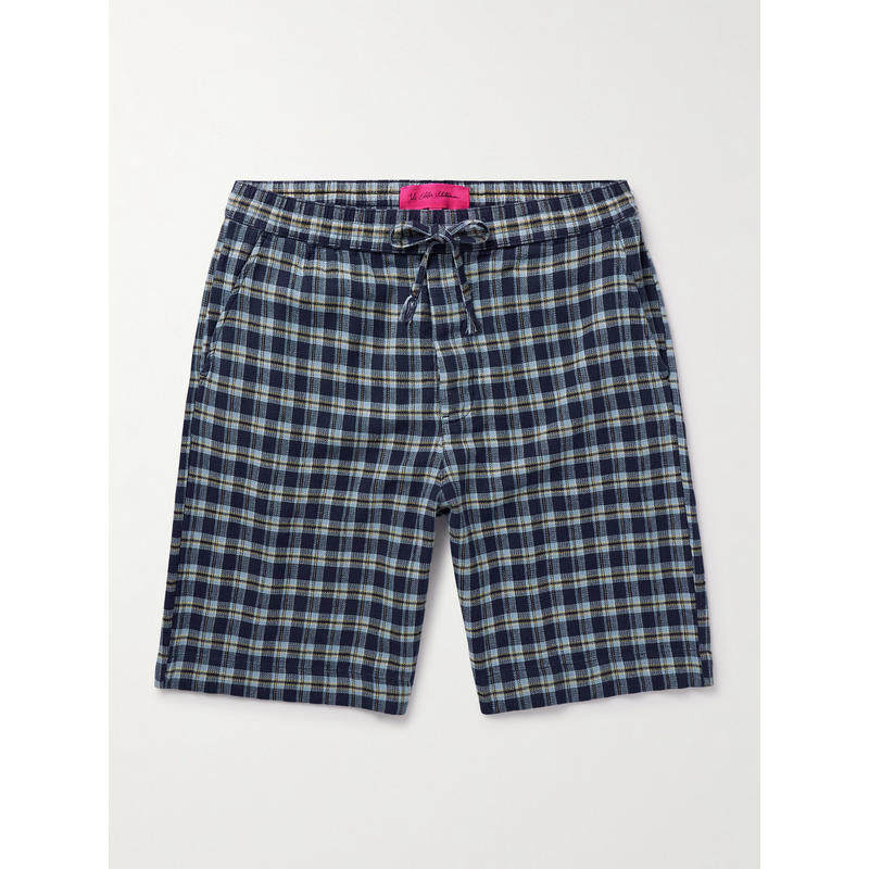 The Elder Statesman 男士 FW25 短裤 沙色直筒格纹棉质抽绳短裤,男装,短裤,淘宝优惠券,粉丝福利购,淘宝优惠卷