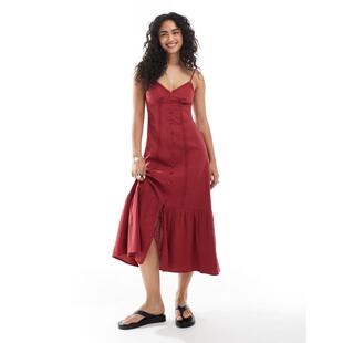 中长连衣裙 New 女士 纽洛克 系扣酒红色 Look