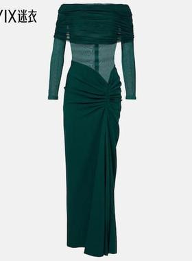 Christopher Esber 女款Sonora 褶皱真丝薄纱边长款连衣裙 迷衣时