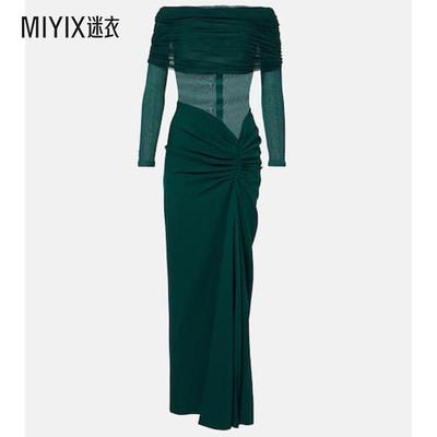 Christopher Esber 女款Sonora 褶皱真丝薄纱边长款连衣裙 迷衣时