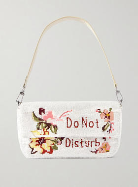 Staud 女士 SS26 单肩包 Timmy 皮革饰边珠饰绸缎肩包