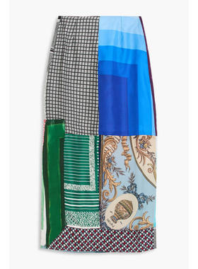 Conner Ives 女士 中长裙 拼布印花真丝混纺铅笔半身裙