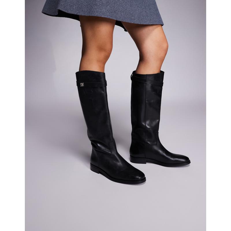 Steve Madden 女士 靴子 Novi 搭扣皮质黑色机车靴