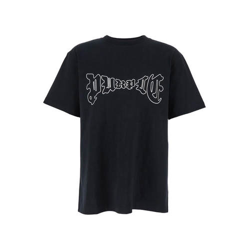 Purple Brand 男士 FW25 T恤 Front 黑色圆领带Logo印花棉质