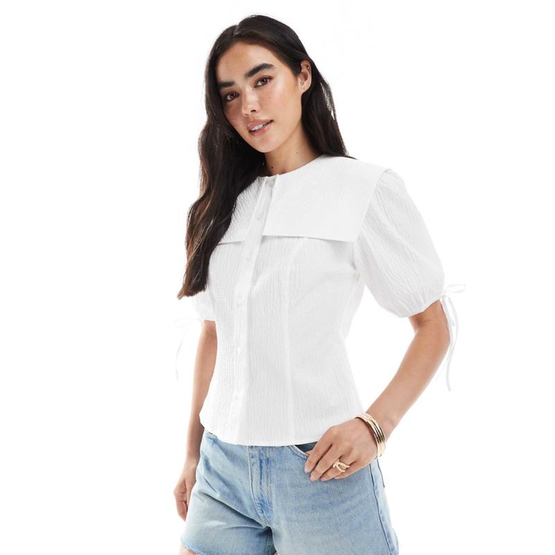 ASOS DESIGN 女士 衬衫 设计水手衣领短袖衬衫(白色)