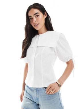 ASOS DESIGN 女士 衬衫 设计水手衣领短袖衬衫(白色)