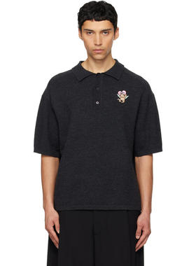 We11Done 男士 POLO衫 灰色 Patch Detailed Knit Polo 衫