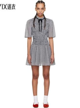 Ganni 女款黑色 & 白色 Sheer Check Mini Smock 连衣裙