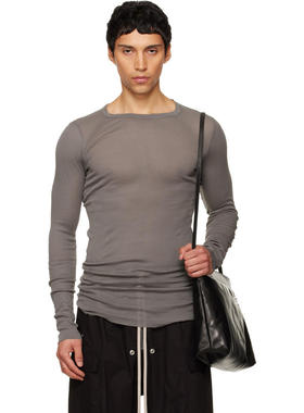 Rick Owens 男士 T恤 灰色 Temple Rib 长袖 T 恤