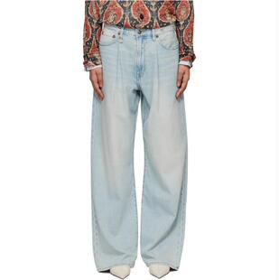 R13 女士 牛仔长裤 蓝色 Wide Leg Damon Pleated 牛仔裤