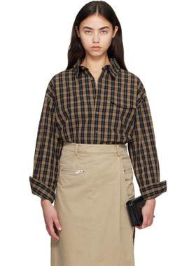 CPLUS Series 女士 衬衫 棕色  黑色 Checked Oversize 衬衫