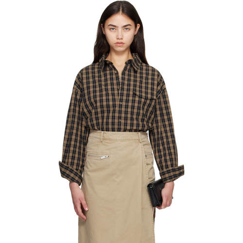 CPLUS Series 女士 衬衫 棕色  黑色 Checked Oversize 衬衫