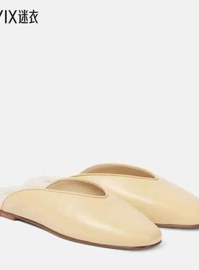 LE MONDE BÉRYL 女款Regency 皮毛饰边皮质凉拖 迷衣时尚