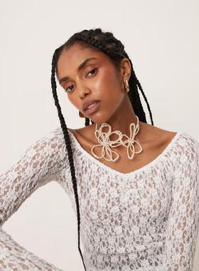 ASOS DESIGN 女士 项链/吊坠 设计人造珍珠花朵短项链