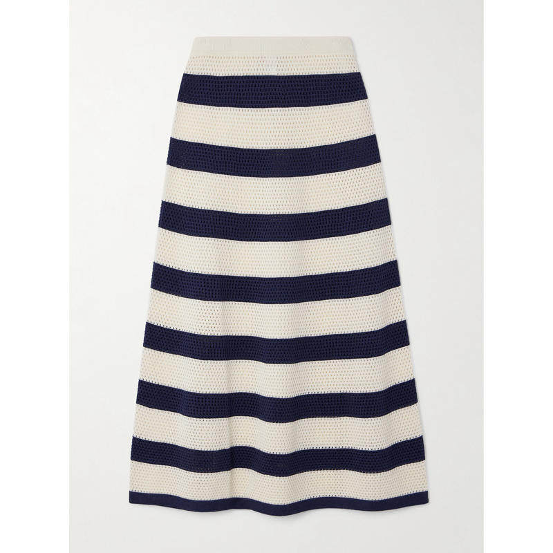 ERES 女士 中长裙 Bayadere 宽浅领条纹洞洞针织棉混纺中长半身裙
