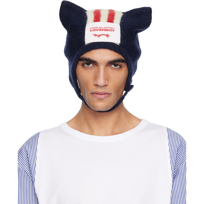 Charles Jeffrey Loverboy 男士 毛线帽 海军蓝 Ears 兜帽图片