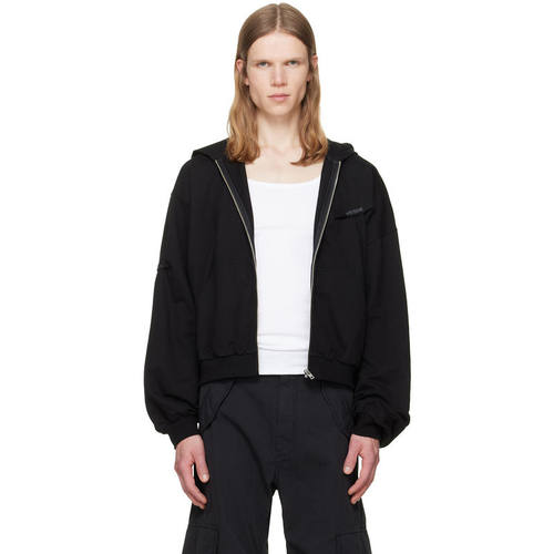 We11Done 男士 卫衣 黑色 ogo Pin-Tucked Zip-Up 连帽衫