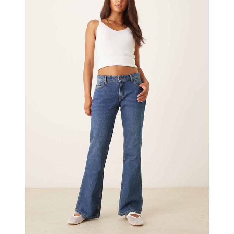 Motel 女士 牛仔长裤 used 硬质低腰喇叭型中长蓝色牛仔裤