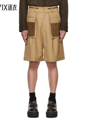 Feng Chen Wang 男款黄褐色 Deconstructed Patchwork 短裤 迷衣