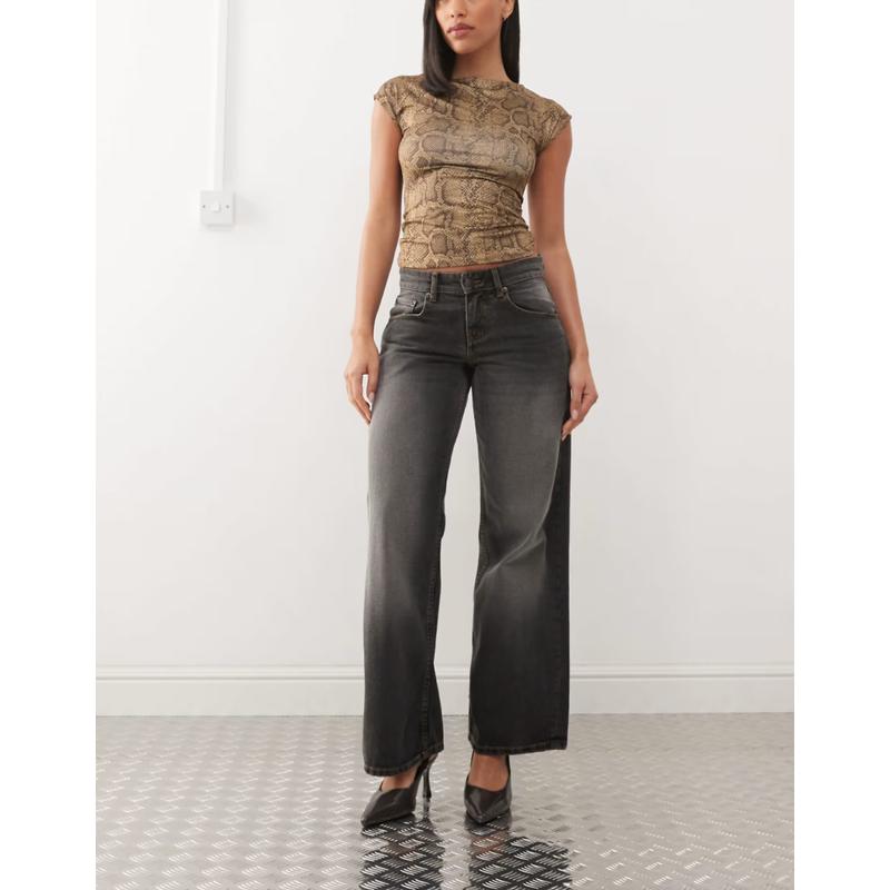 Motel 女士 牛仔长裤 parallel used 低腰漂白牛仔裤(灰色)