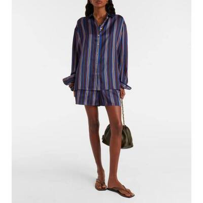 Asceno 女士 上衣 Maya 条纹真丝查米尤斯绸缎衬衫式睡衣