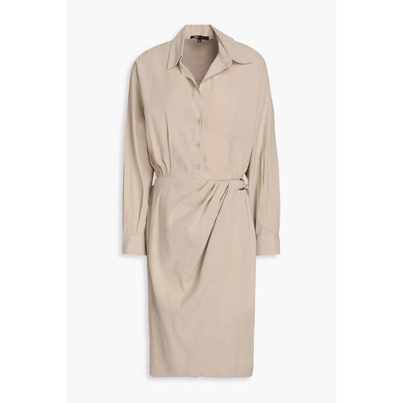 Maje 女士 连衣裙 垂褶亚麻混纺缠绕式连衣裙