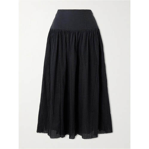 Ulla Johnson 女士 SS26 中长裙 Nalla 褶裥穿孔棉质中长半身裙