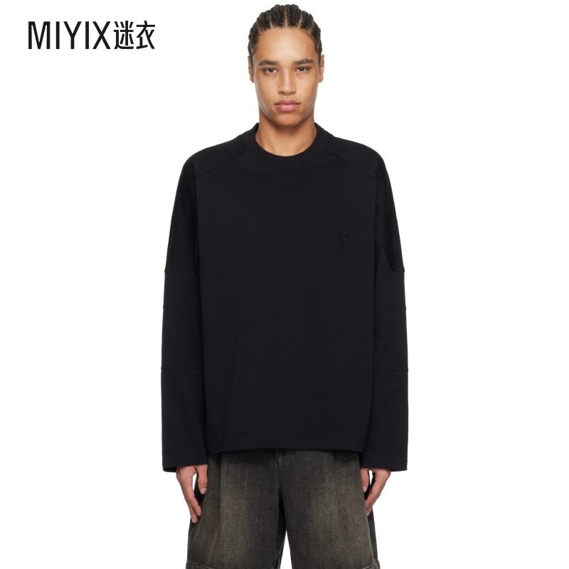 Wooyoungmi 男士黑色 Shoulder Cut 长袖 T 恤 迷衣时尚