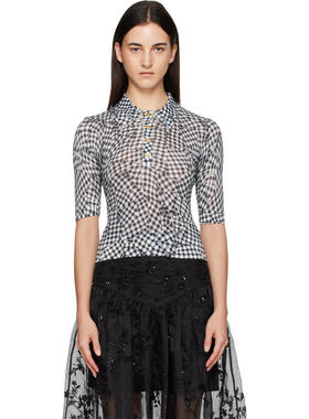 Ganni 女士 POLO衫 黑色  白色 Sheer Cotton Printed Polo 衫