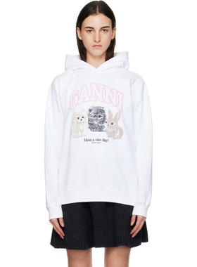 Ganni 女士 卫衣 白色 Animal Print 连帽衫