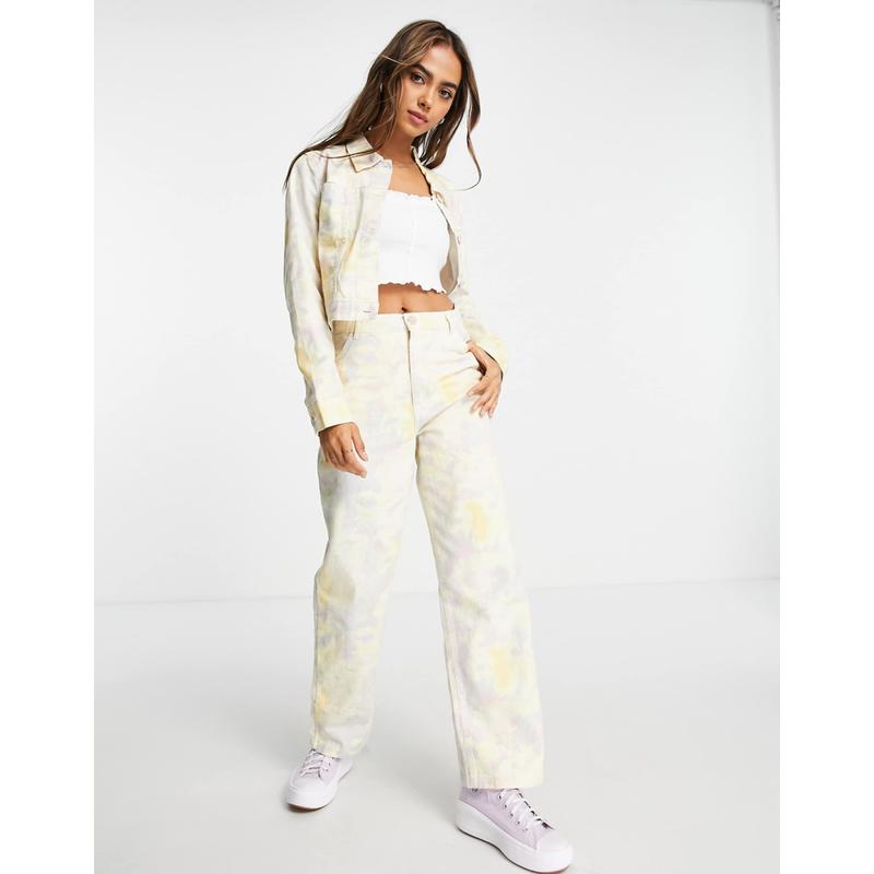 Monki 女士 长裤 co-ord 粉蜡笔扎染裤子