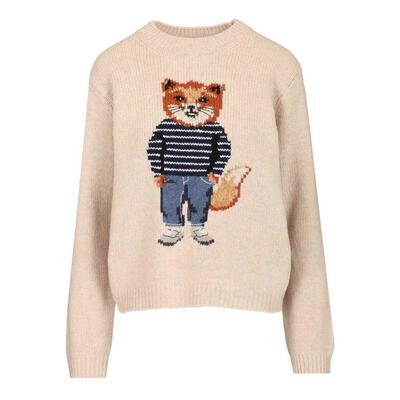 Maison Kitsuné 女士秋冬新品 毛衣 狐狸圖案嵌花套頭衫
