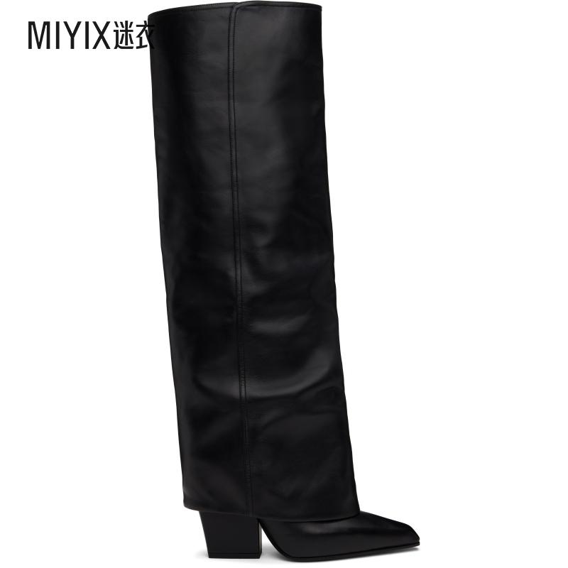 Paris Texas  女黑色 Jane Fold Over 高筒靴 迷衣时尚